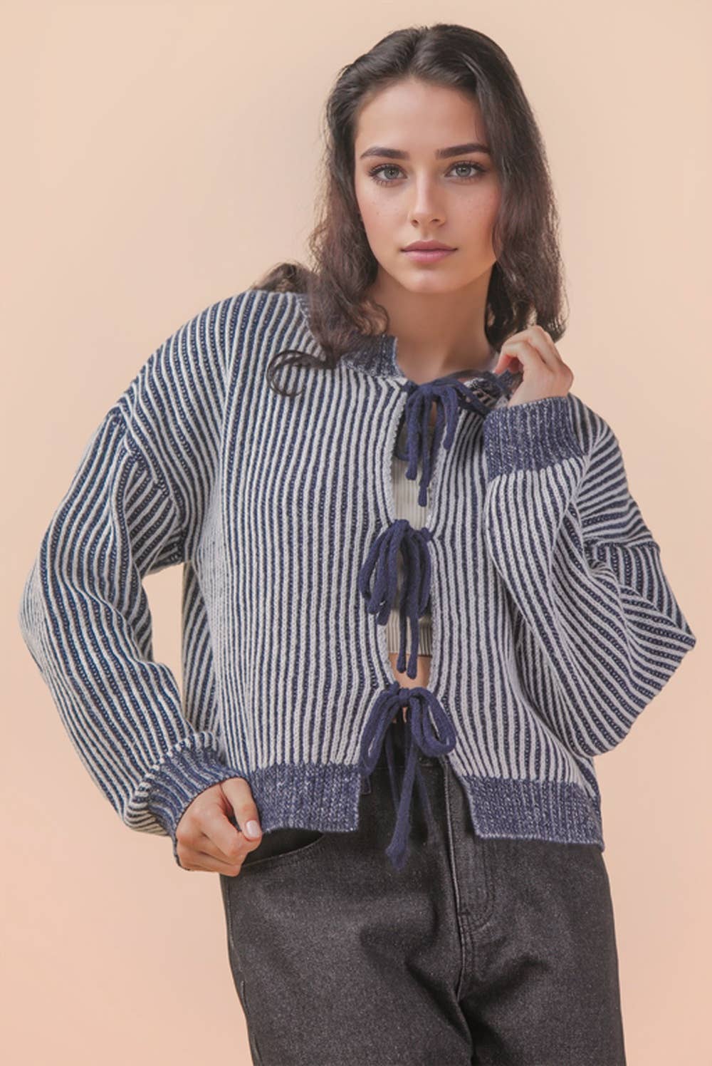 Front Two Tie Cardigan - Navy