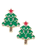 Rhinestone Enamel Christmas Tree Stud Earrings in Green