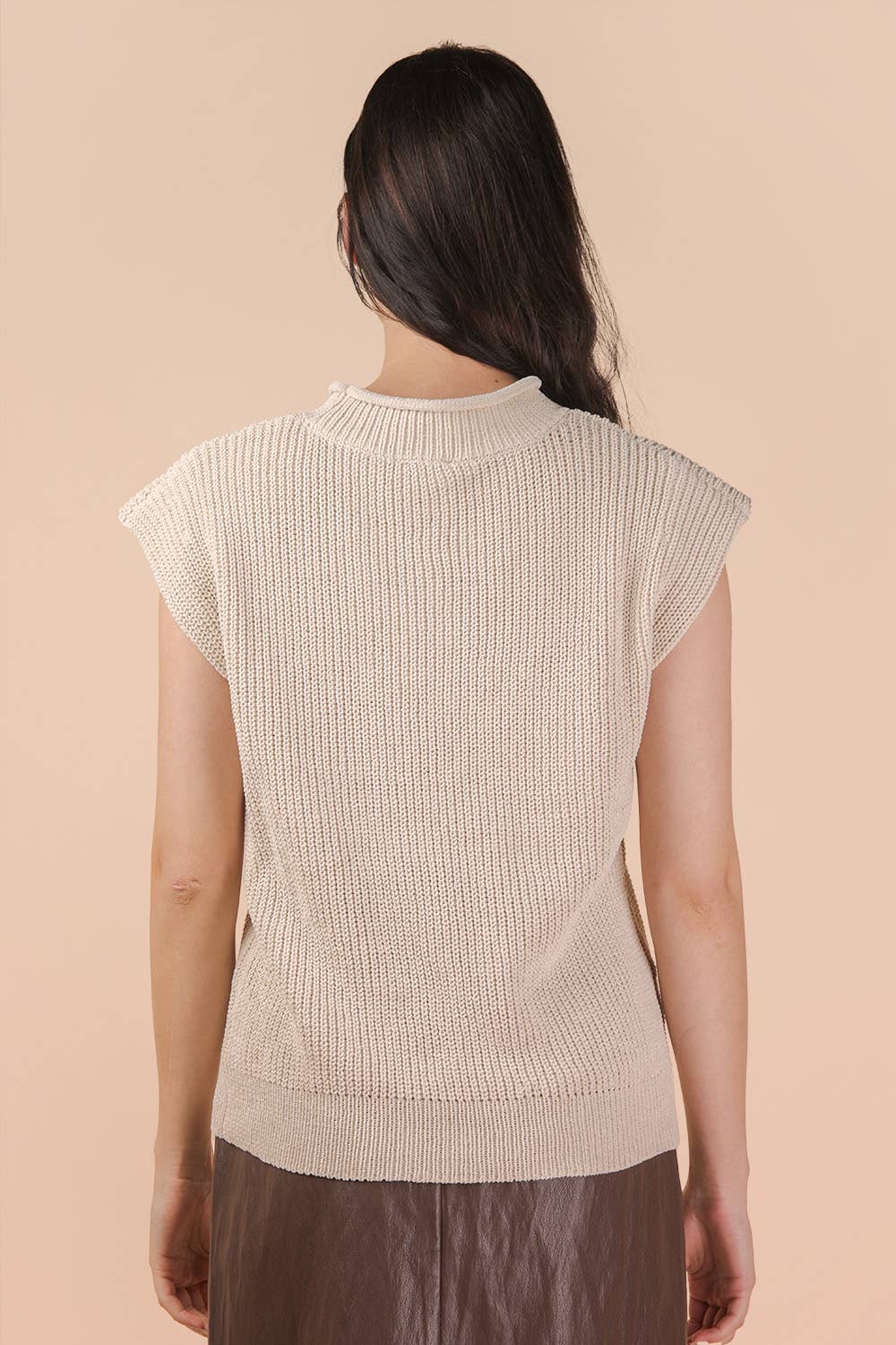 Oversized Soft Knit Sweater Vest - Ecru