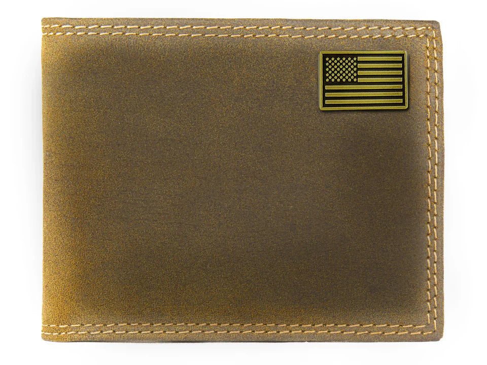 VINTAGE TAN PASSCASE WALLET - BRASS USA FLAG