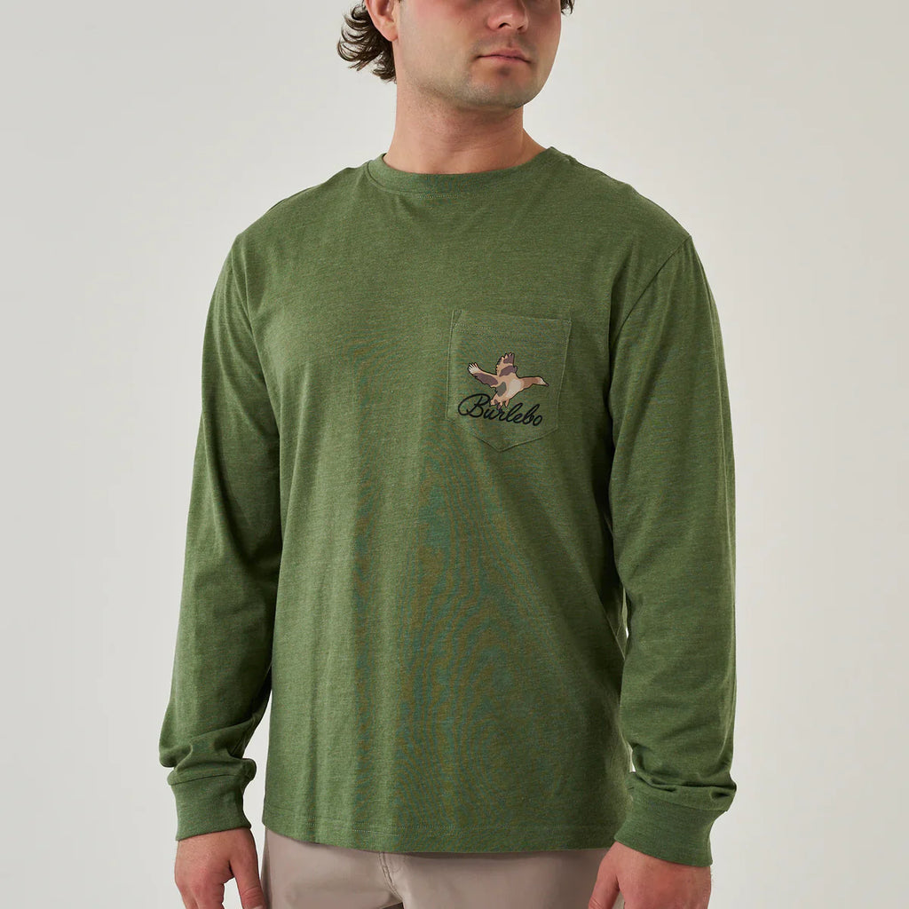 Long Sleeve Tee - Ducks Flying In - Heather Olive