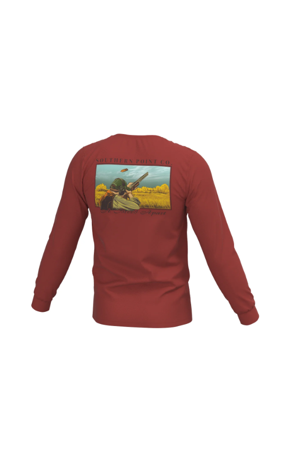 Youth Clay Shooting LS Pocket Tee - Chili Oil