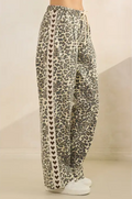 Leopard Printed Striped Wide Legged Pants - Brown Heart
