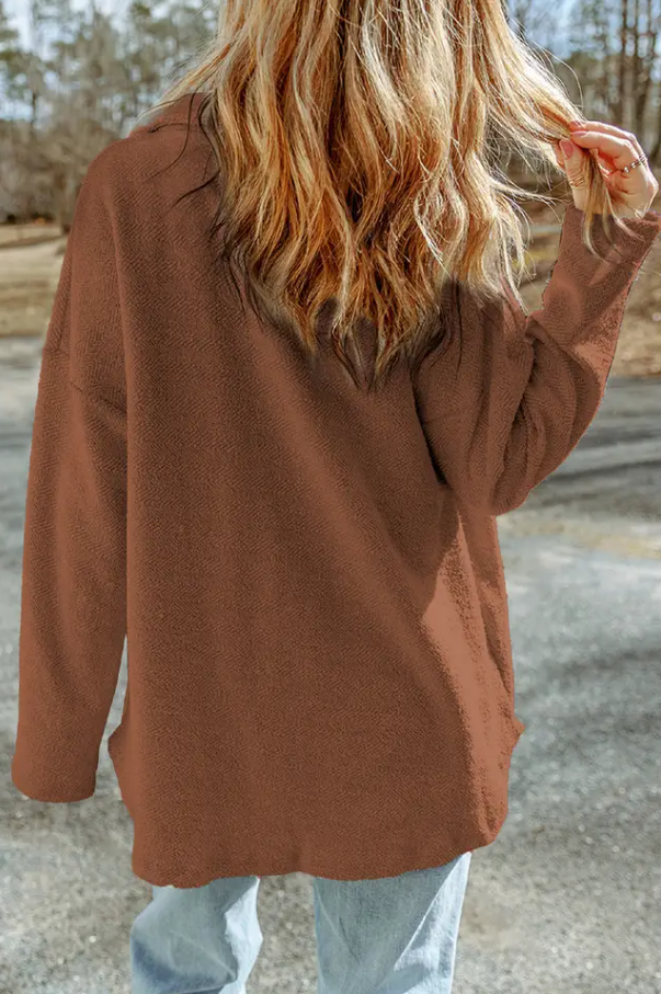 Solid Reverse Seam Button-Front Terry Shacket