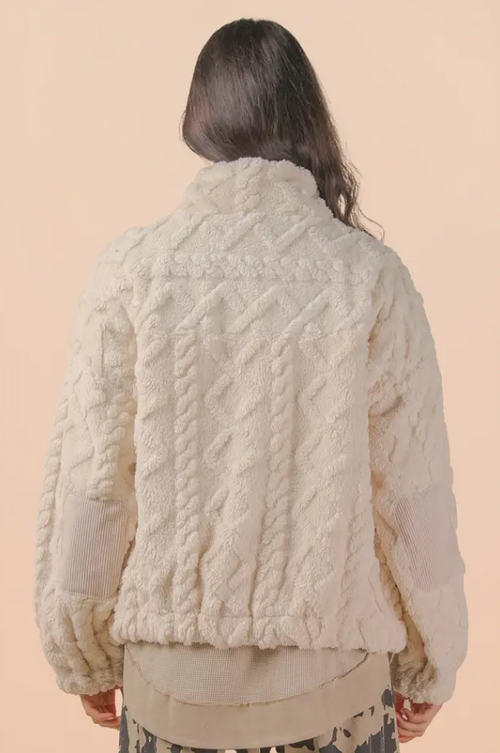 Cable Pattern Full Zip Jacket - Ecru