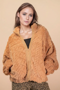 Cable Pattern Full Zip Jacket - Mocha