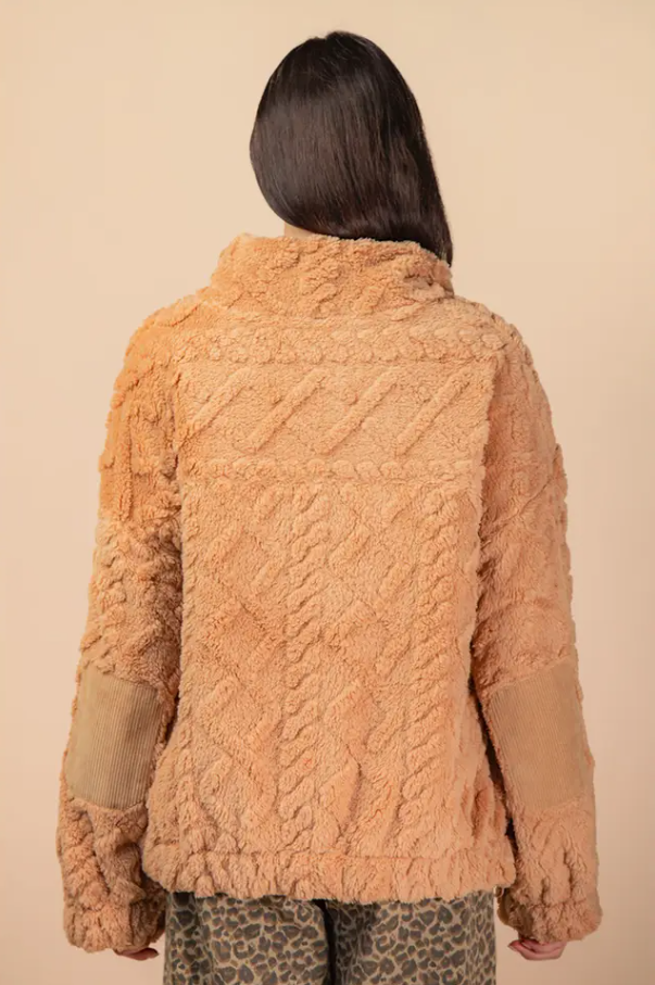 Cable Pattern Full Zip Jacket - Mocha