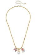 Candy Cane Bow & Santa Claus Ball Bead Necklace