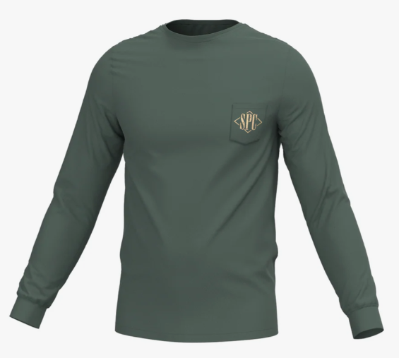 Youth Diamond Quail LS Pocket Tee- Duck Green
